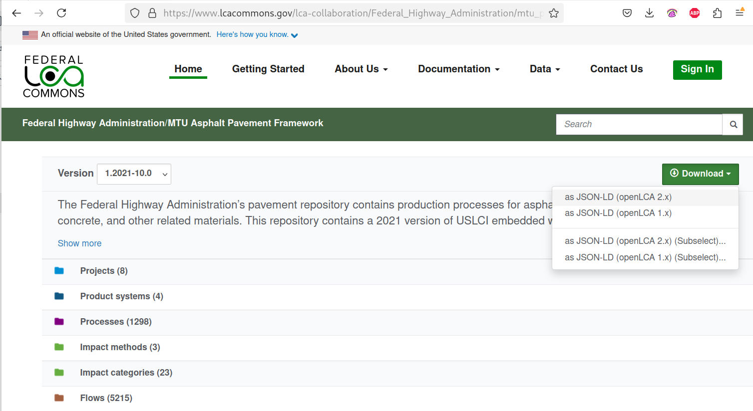 Click "Download -> as JSON-LD (openLCA 2.x)"